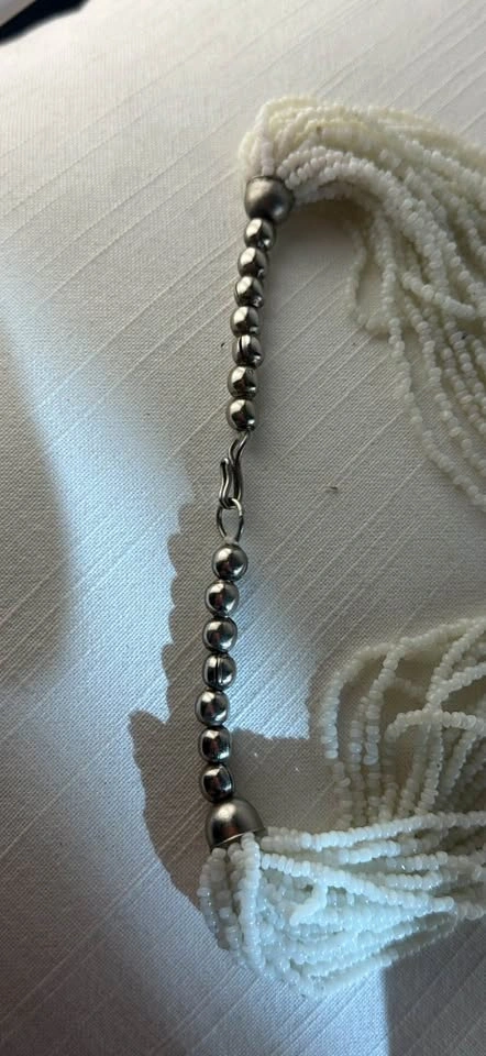 Vintage Multi-Strand White Glass Seed Bead Statement Necklace - photo 2