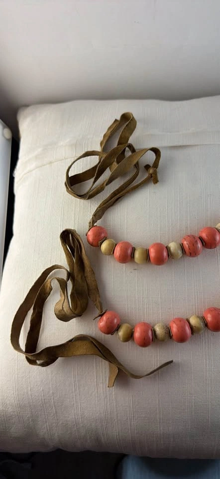 Vintage Tagua Nut Statement Necklace | Coral Pink & Cream - photo 2