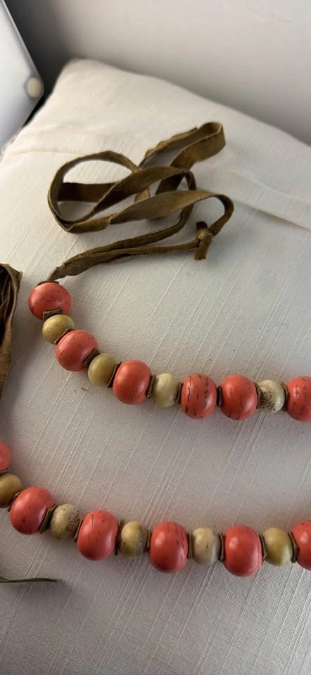 Vintage Tagua Nut Statement Necklace | Coral Pink & Cream - photo 5