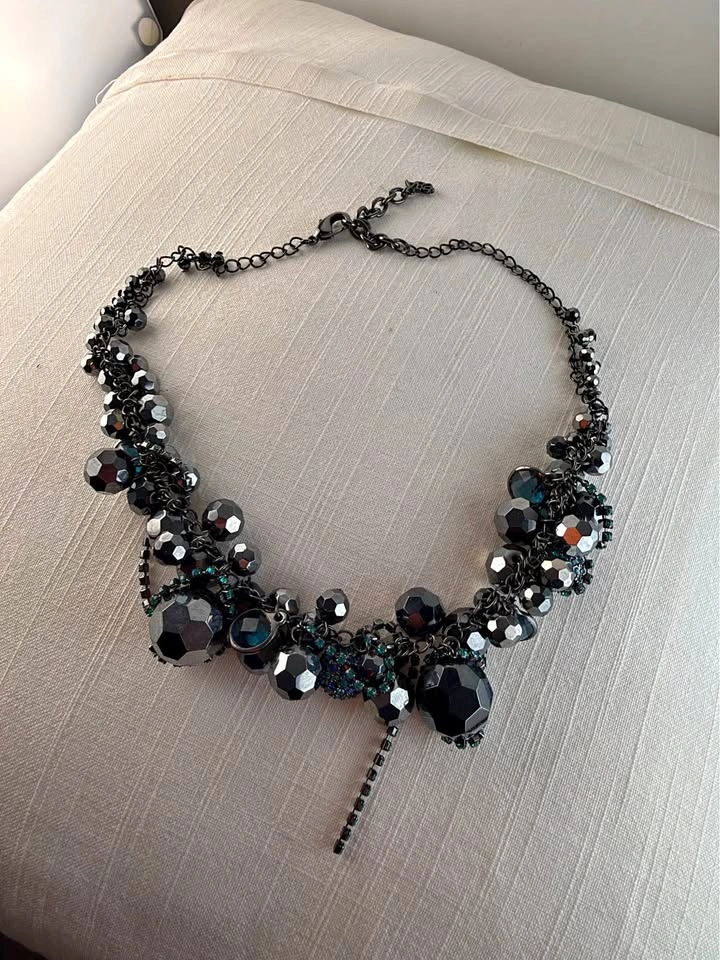 ABS by Allen Schwartz Gunmetal Faceted Bead Statement Necklace