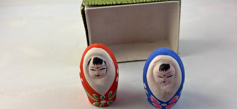 Vintage Miniature Clay Roly-Poly Tumbler Dolls Folk Art Set
