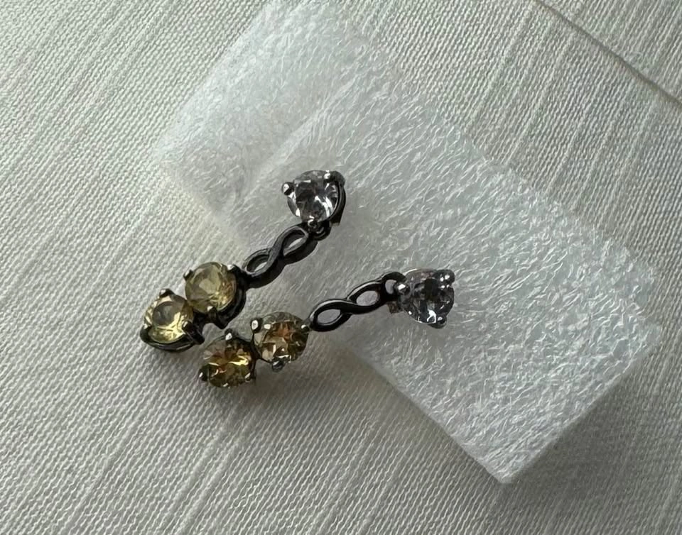Vintage Oxidized 925 Silver Infinity Citrine Drop Earrings - photo 2