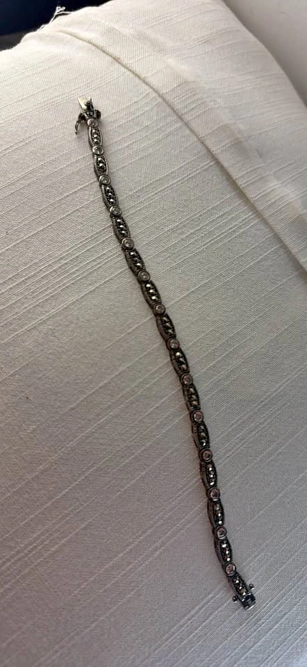 Vintage Sunstone Imports Sterling Silver Marcasite & CZ Bracelet