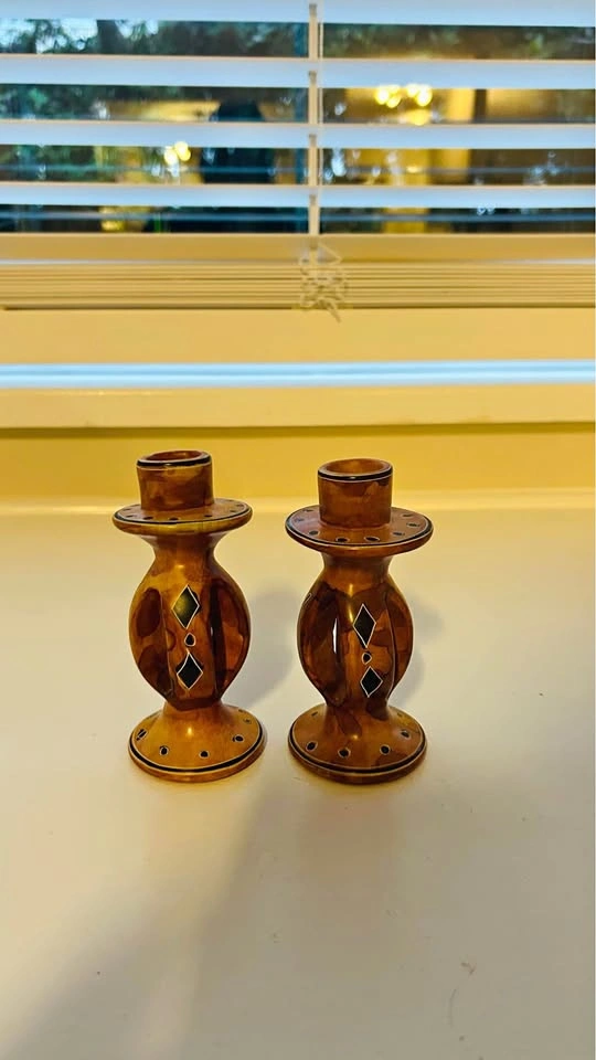 Vintage Ceramic Inlay Candle Holders - Pair
