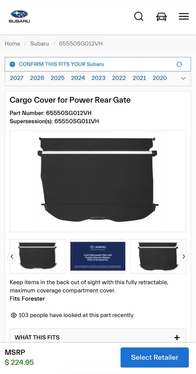 Brand New OEM Subaru Forester Cargo Cover (2014-2018) - photo 3