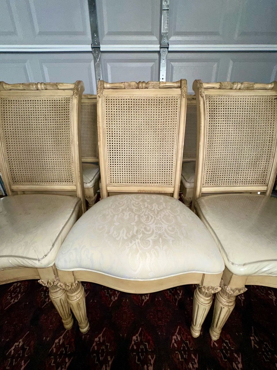 Set of 6 Vintage Louis XVI Style Painted Wood & Double-Cane Dini