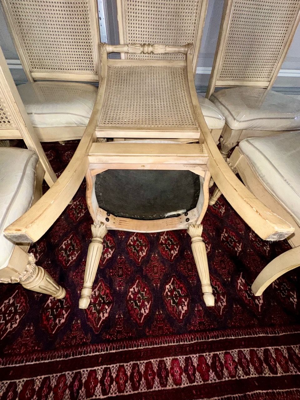 Set of 6 Vintage Louis XVI Style Painted Wood & Double-Cane Dini - photo 5