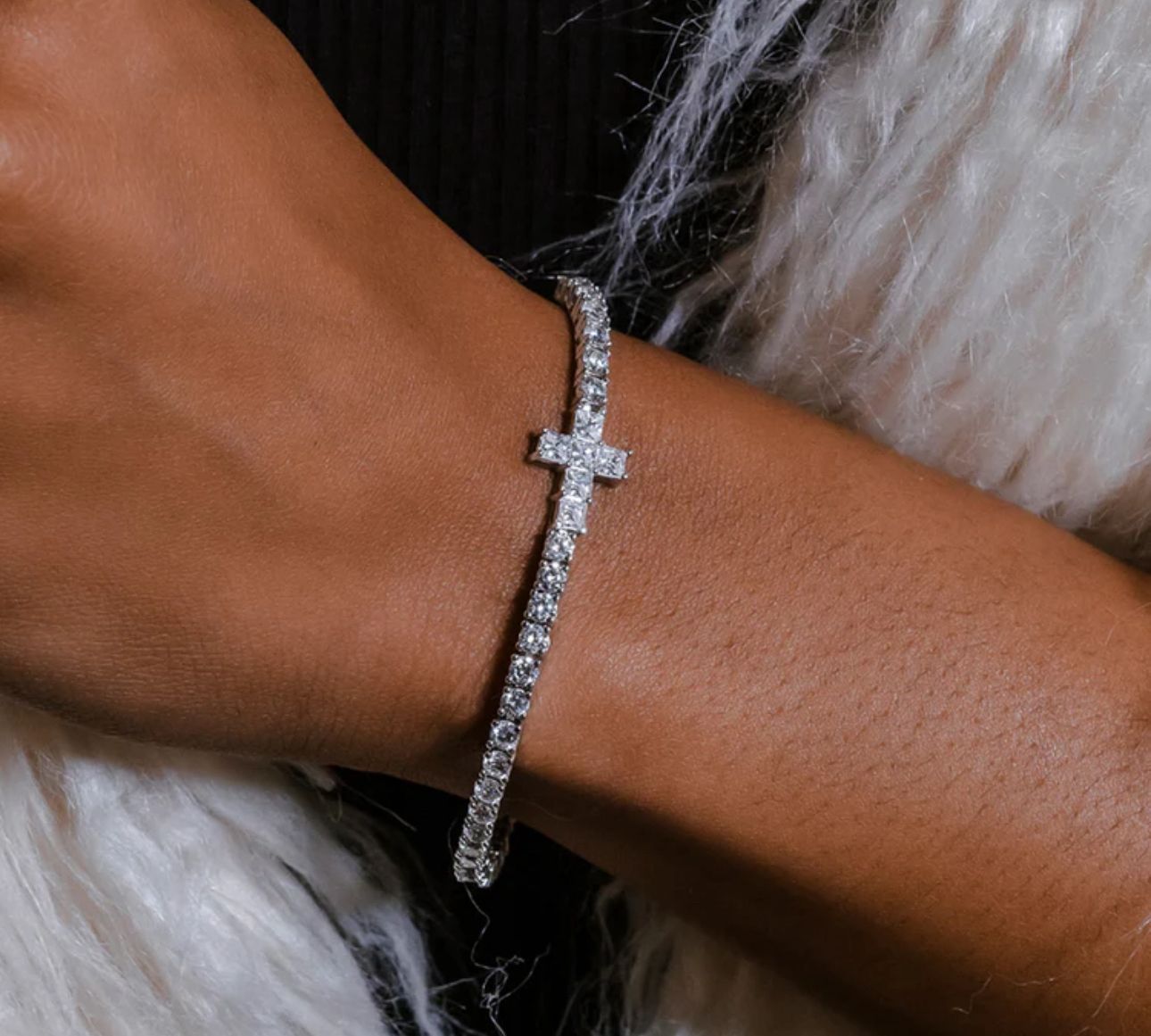 Cross Tennis Bracelet 14k White Gold Plated with CZ stones - photo 2