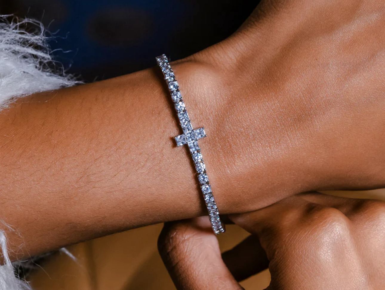 Cross Tennis Bracelet 14k White Gold Plated with CZ stones - photo 3