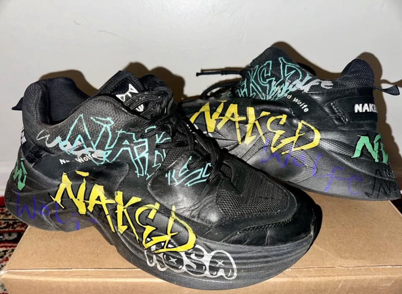 NakedWolfe Titan Graffiti Sneakers Black/Multi Men Size US 10
