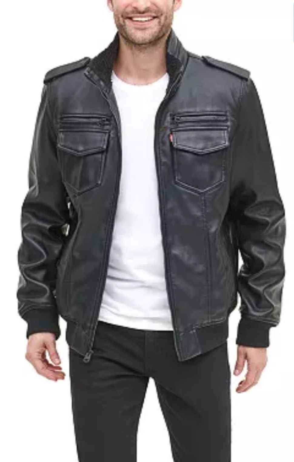 NEW WITH TAGS Men's Sherpa Lined Faux Leather Aviator Bomber