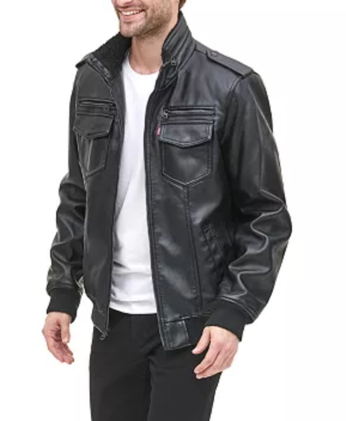 NEW WITH TAGS Men's Sherpa Lined Faux Leather Aviator Bomber - photo 3