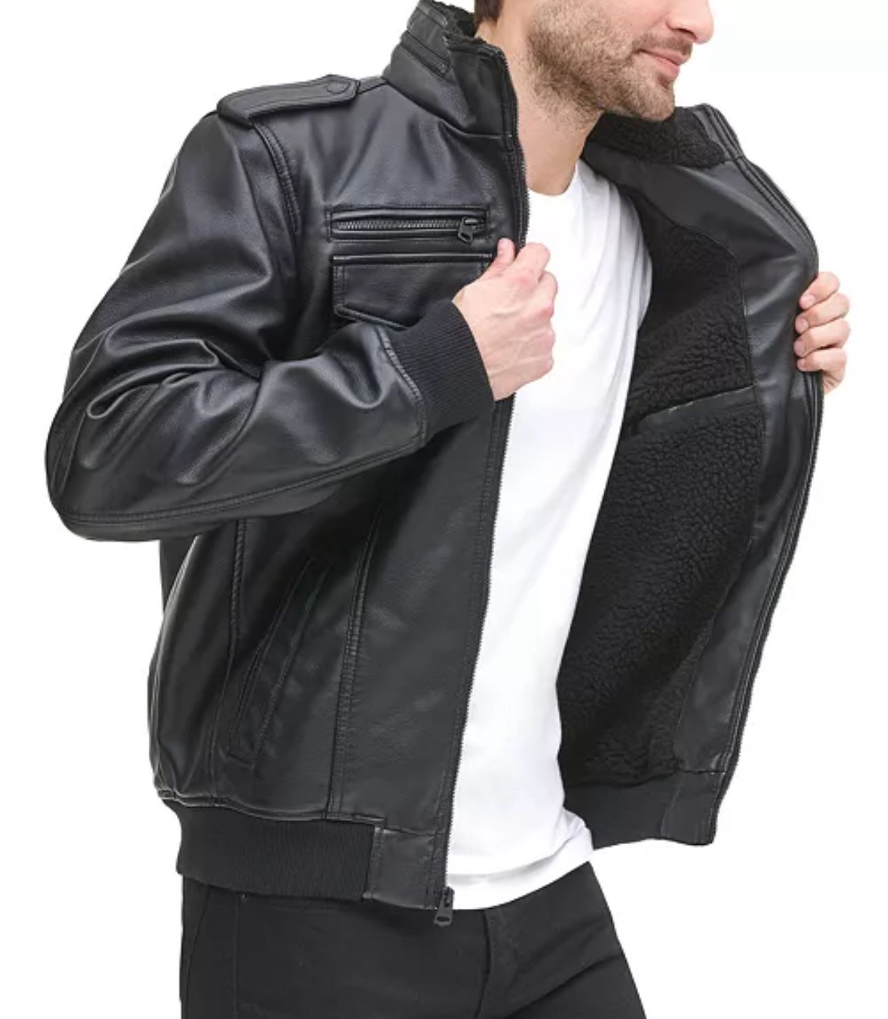 NEW WITH TAGS Men's Sherpa Lined Faux Leather Aviator Bomber - photo 4