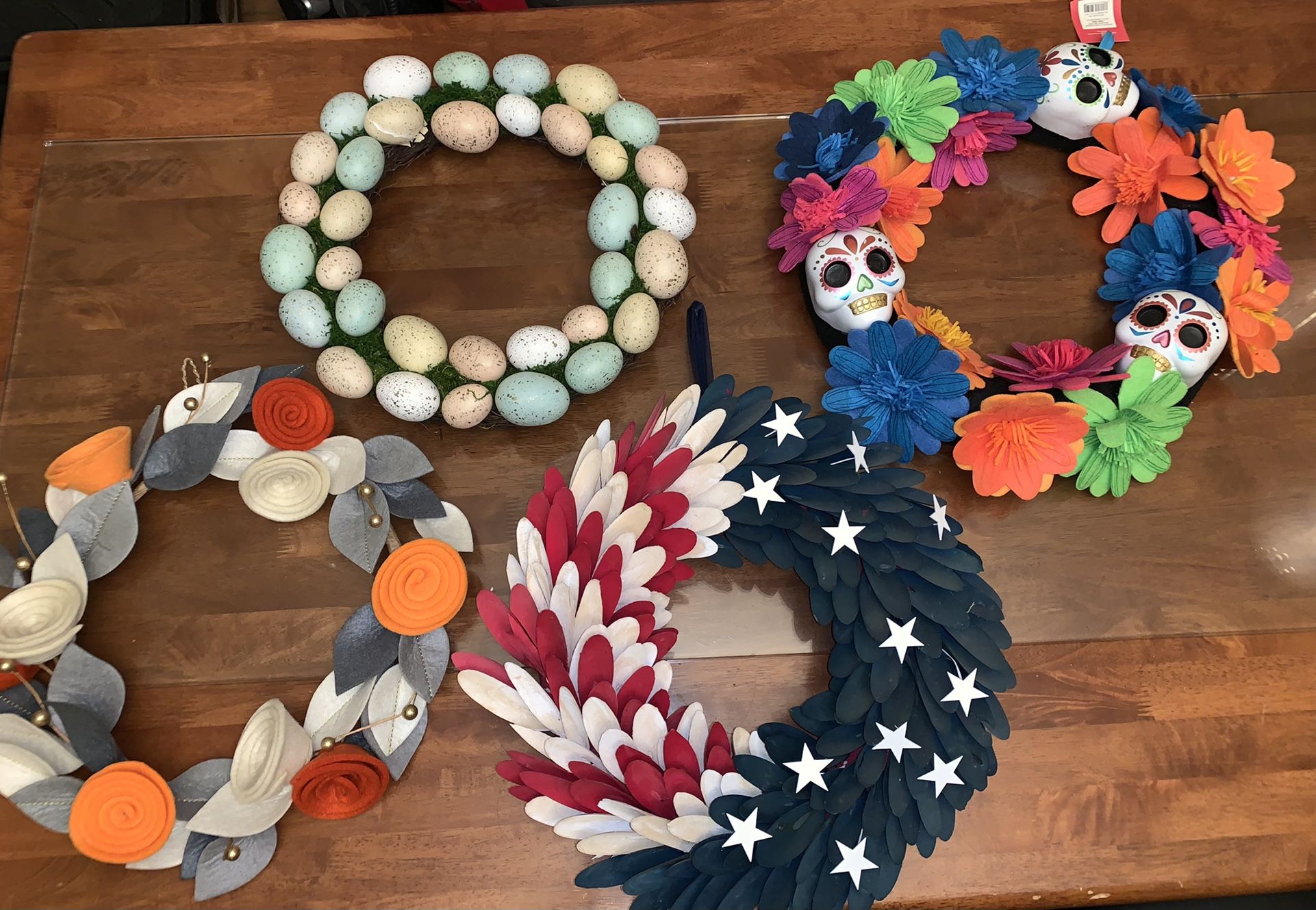 4 seasonal Colorful Wall Door wreath 16”Approx