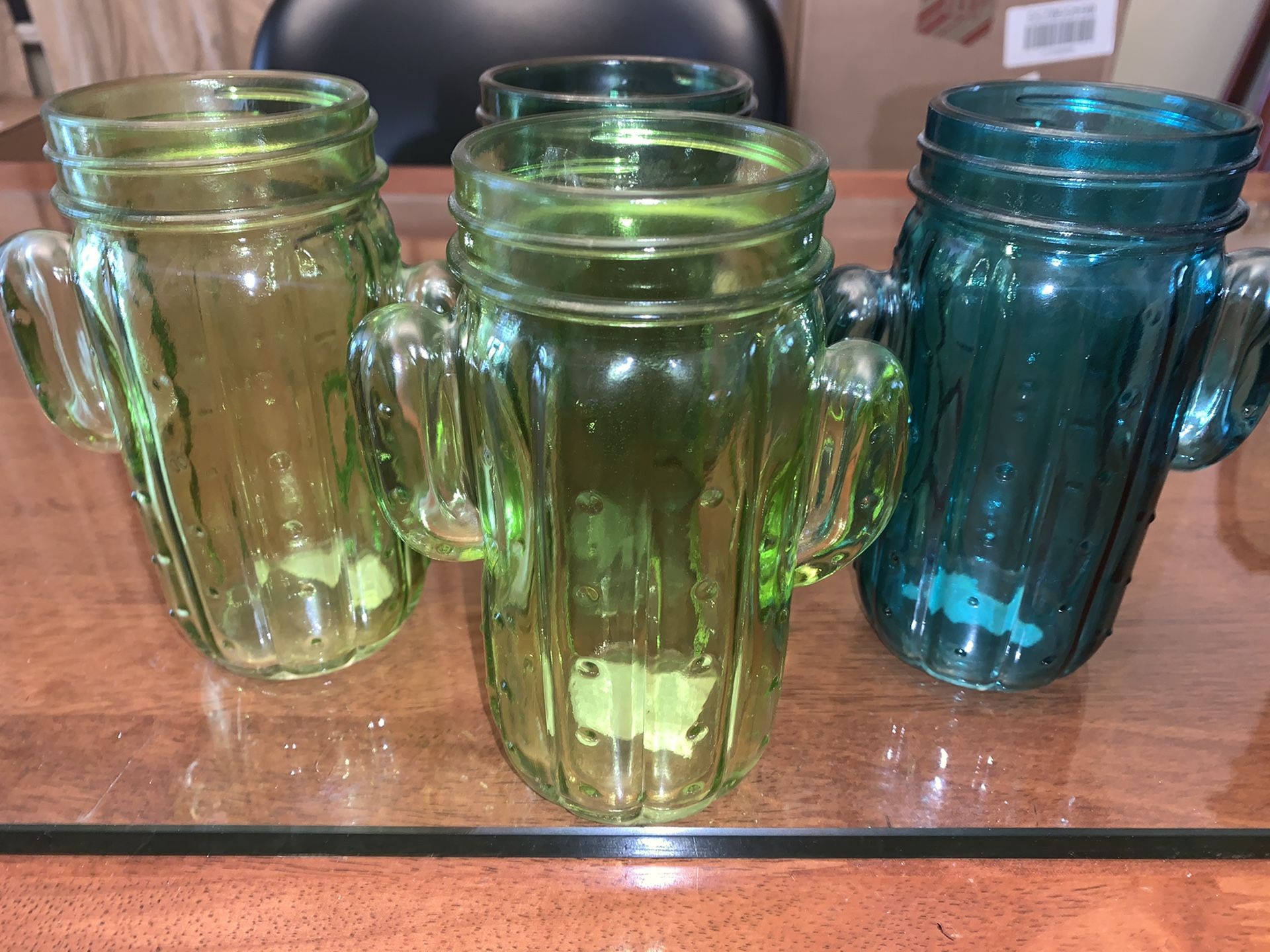 lot of 4 cactus glass jars, cocktails