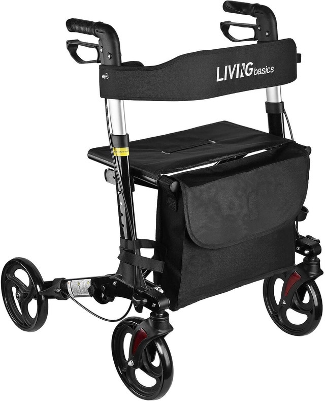 2 in 1 Foldable Aluminum Alloy Rollator Walker Seat and Storage
