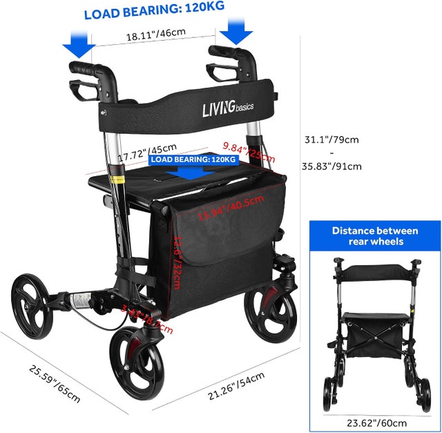 2 in 1 Foldable Aluminum Alloy Rollator Walker Seat and Storage - photo 2