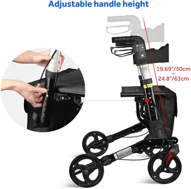 2 in 1 Foldable Aluminum Alloy Rollator Walker Seat and Storage - photo 4