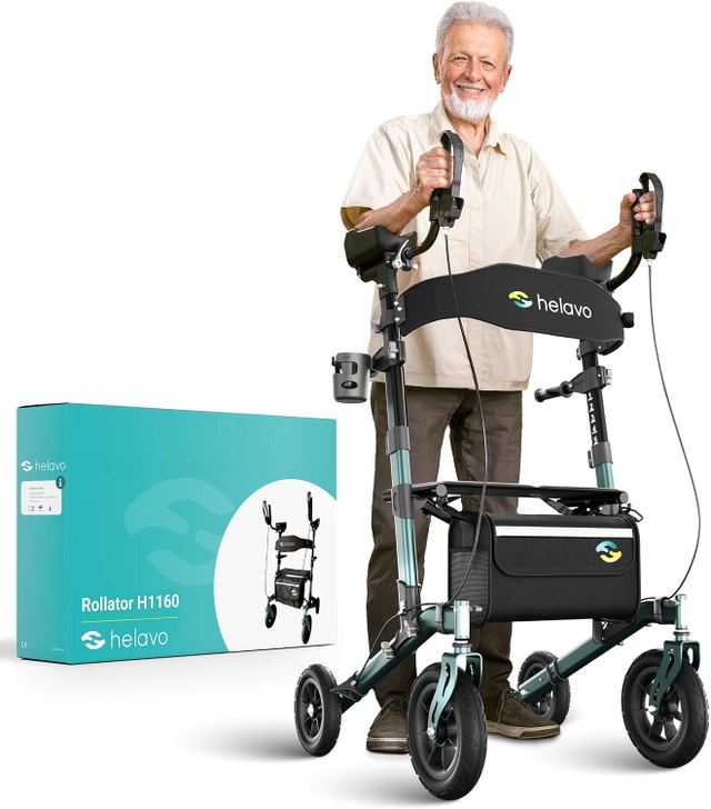 Helavo Foldable Upright Walker with Seat, All-Terrain Tires