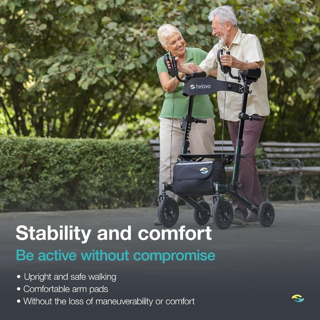 Helavo Foldable Upright Walker with Seat, All-Terrain Tires - photo 2