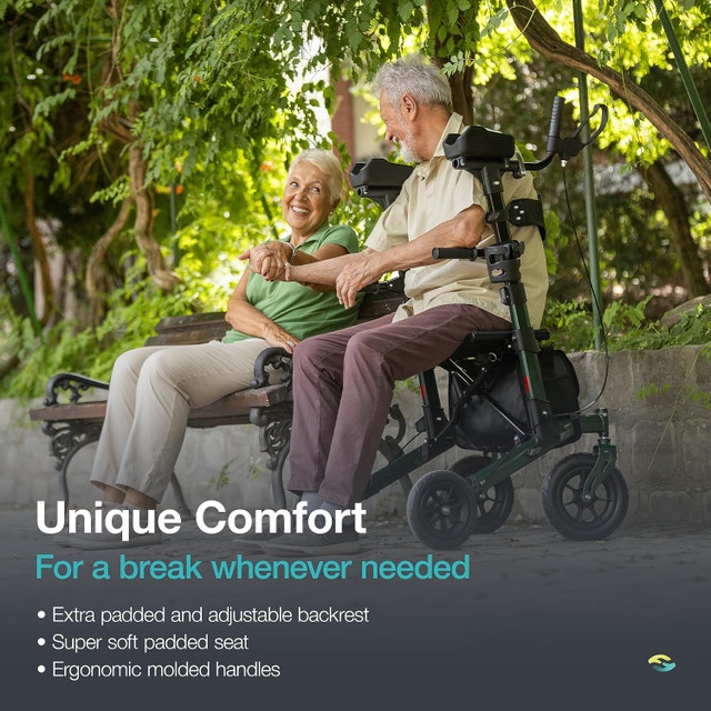Helavo Foldable Upright Walker with Seat, All-Terrain Tires - photo 4