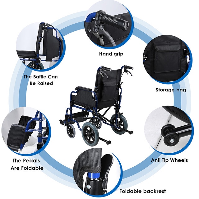 Foldable Lightweight Wheelchair Swing Away Footrests 12" Rear Wh - photo 4