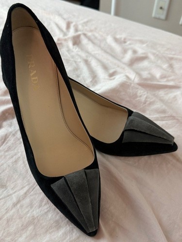 Prada Black & Grey Suede Pumps - Size IT 39 / US 8