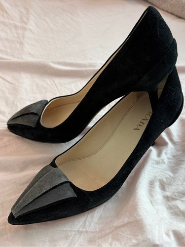 Prada Black & Grey Suede Pumps - Size IT 39 / US 8 - photo 3