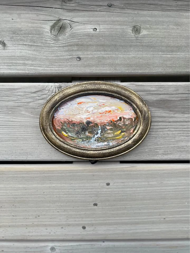 Original Oval Landscape Acrylic Painting