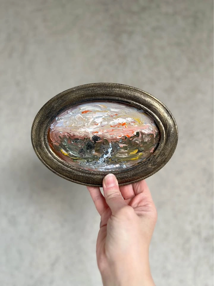 Original Oval Landscape Acrylic Painting - photo 2