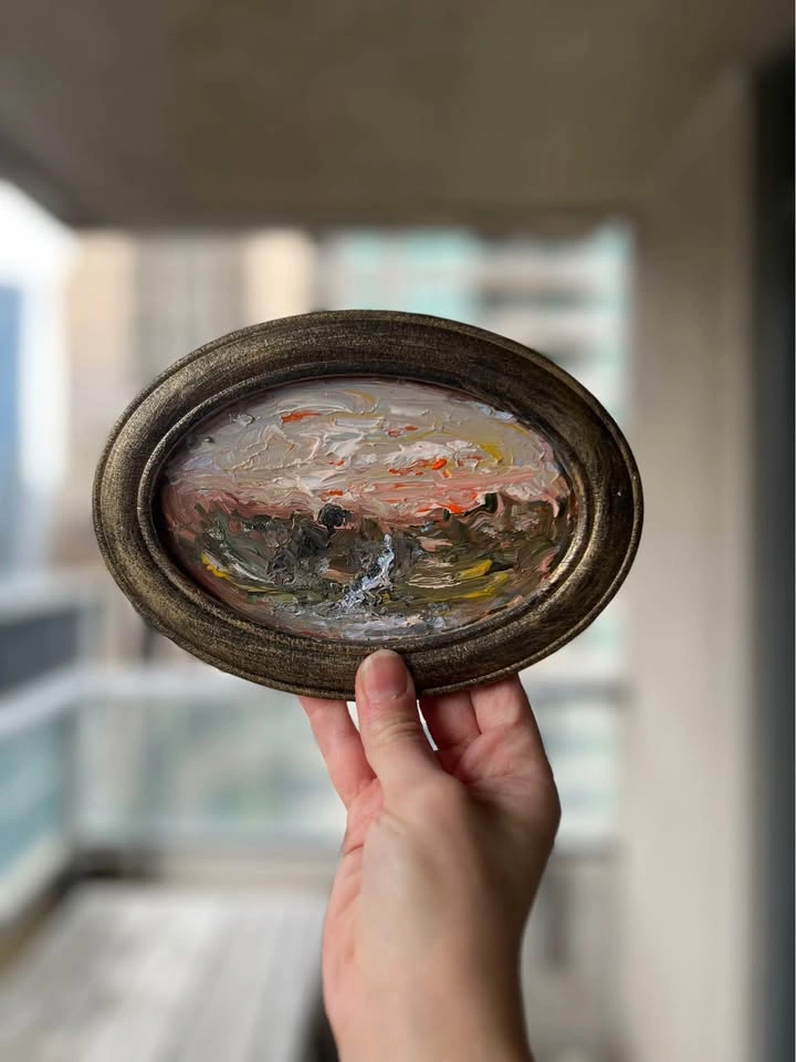 Original Oval Landscape Acrylic Painting - photo 3