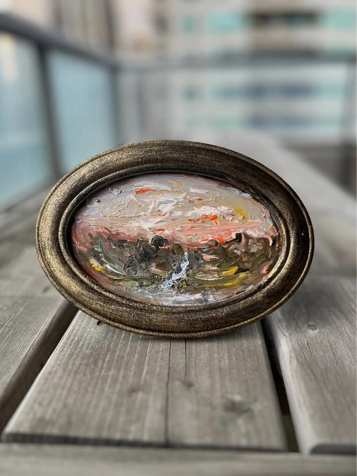 Original Oval Landscape Acrylic Painting - photo 4