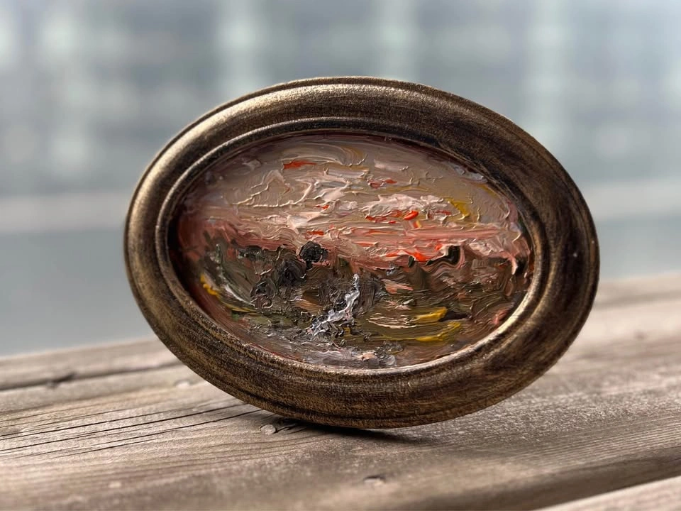 Original Oval Landscape Acrylic Painting - photo 5