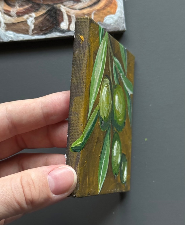 Original Olive Painting on Mini Canvas – Handmade Kitchen Art - photo 2