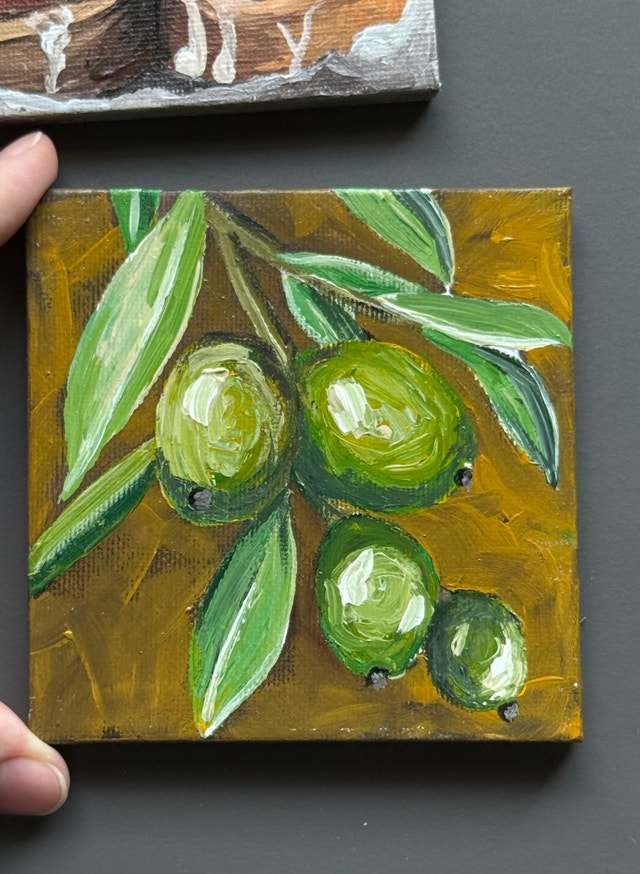 Original Olive Painting on Mini Canvas – Handmade Kitchen Art - photo 3