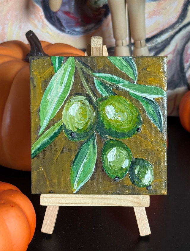 Original Olive Painting on Mini Canvas – Handmade Kitchen Art - photo 5