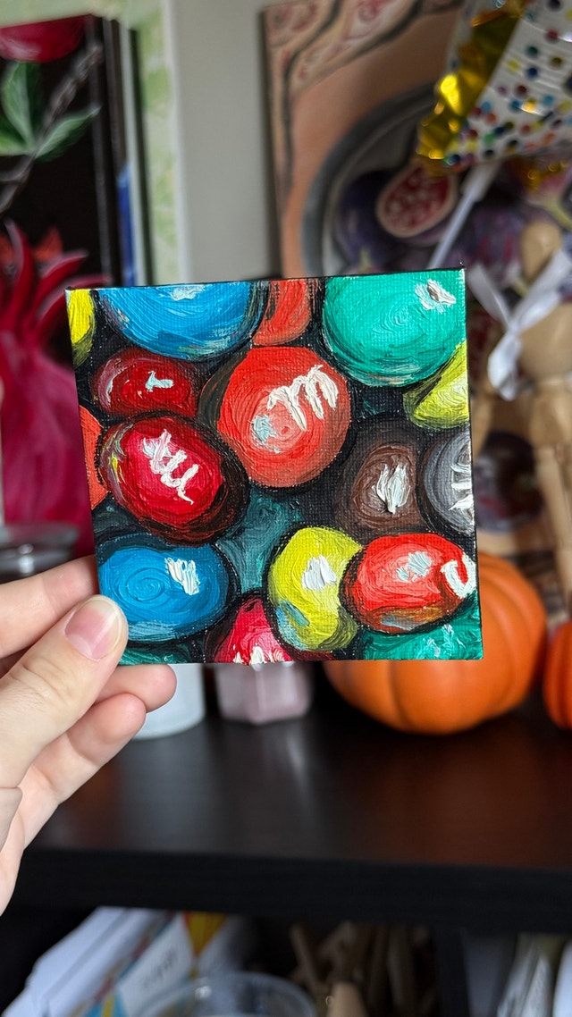 Original Handmade Miniature Oil Painting on Canvas with Easel