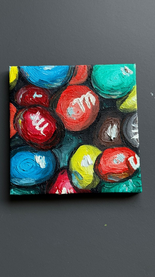 Original Handmade Miniature Oil Painting on Canvas with Easel - photo 2