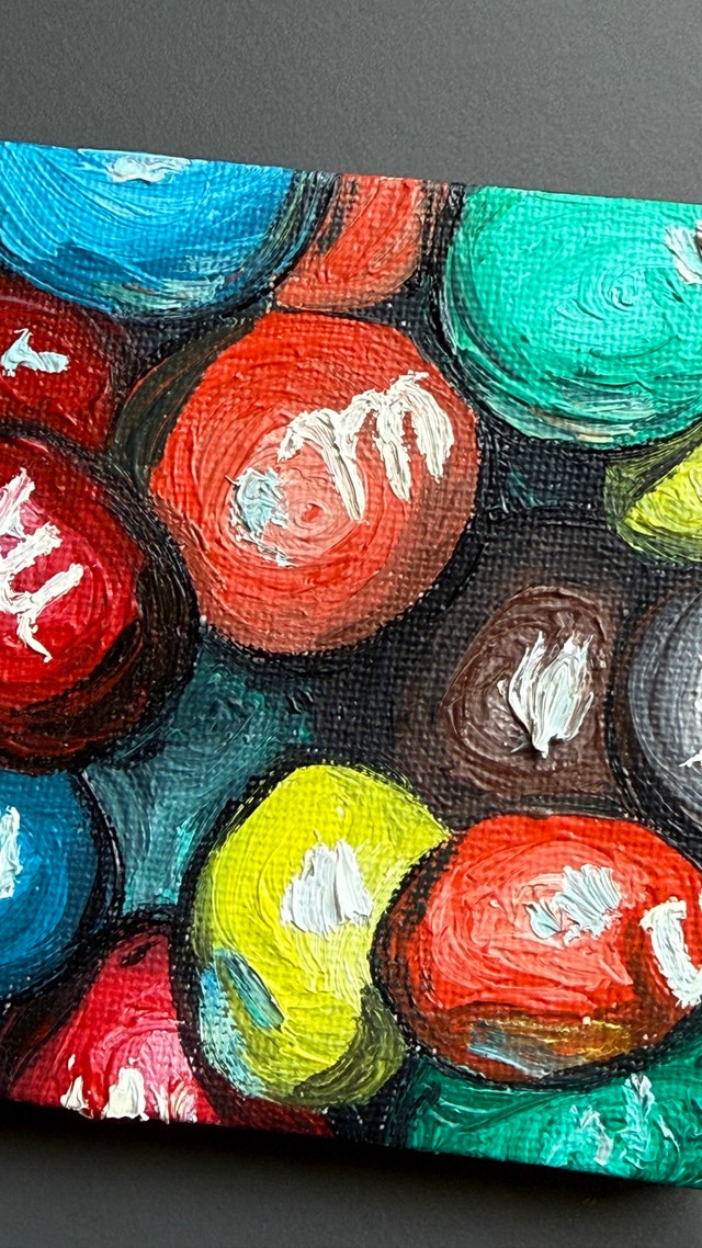 Original Handmade Miniature Oil Painting on Canvas with Easel - photo 3