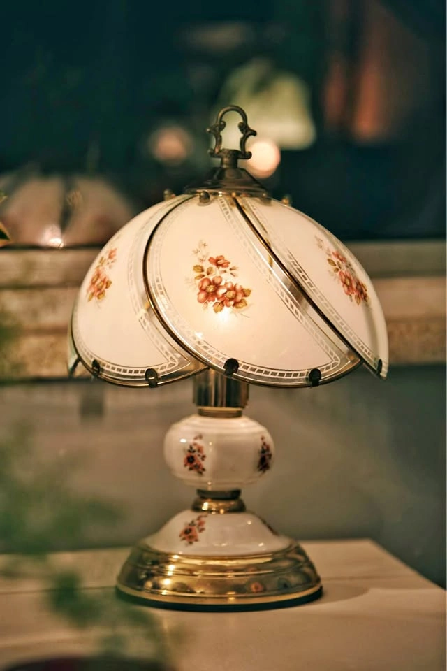 Pair of Vintage Floral Glass Touch Lamps