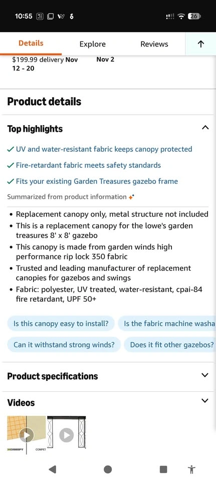 Garden Treasures 8x8 Gazebo Replacement Canopy - RipLock 350 - photo 3