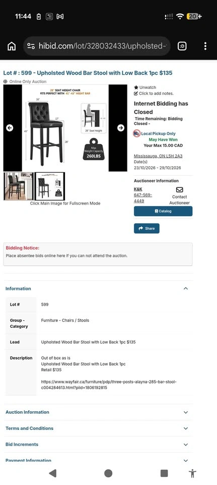 Black Tufted Faux Leather Bar Stool – 28" Bar Height - photo 2