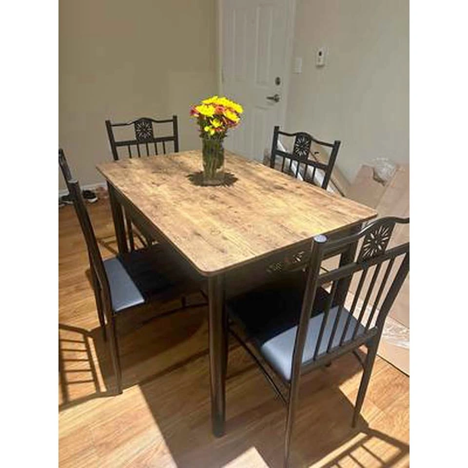 Dining Table Set with 4 Chairs – Rustic Wood Top & Black Metal F