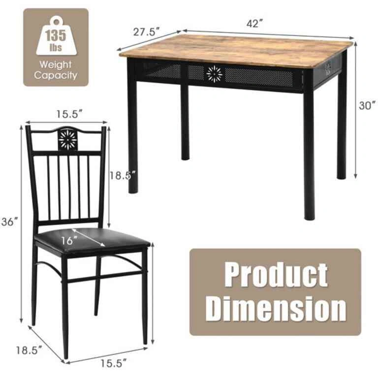 Dining Table Set with 4 Chairs – Rustic Wood Top & Black Metal F - photo 3