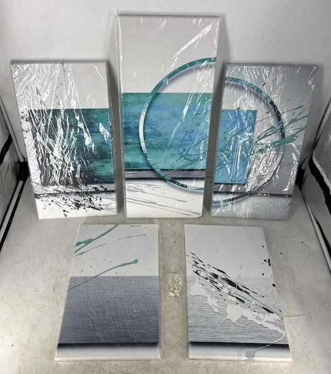 NEW 5-Piece Turquoise Abstract Canvas Wall Art – 60" x 30"