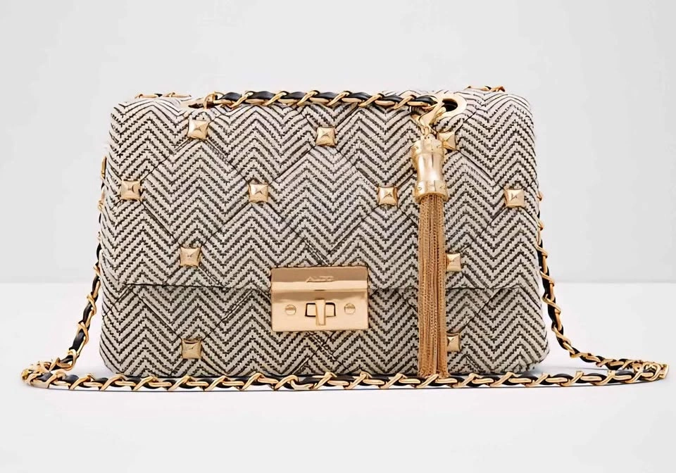 Aldo Oceri Quilted Bag – Studded Chevron, Gold Chain | Like New