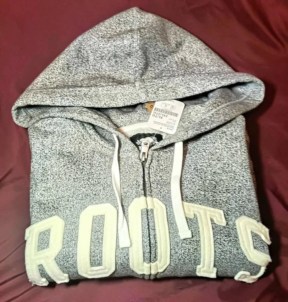 Roots Grey Full Zip Logo Hoodie XL/TG