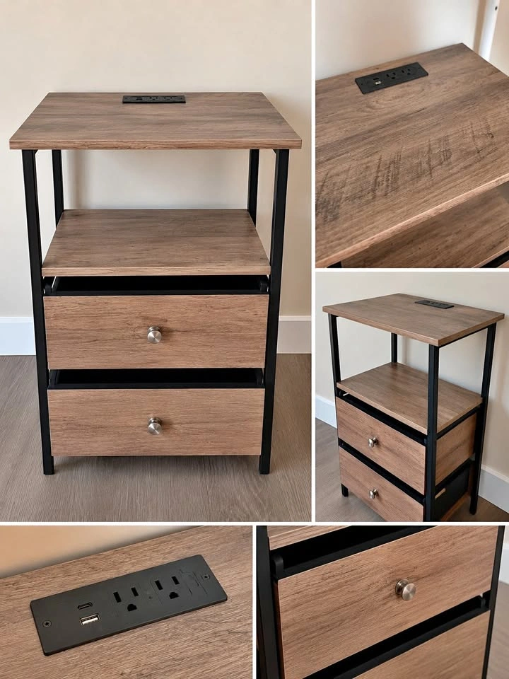 Nightstand with Charging Station & 2 Drawers