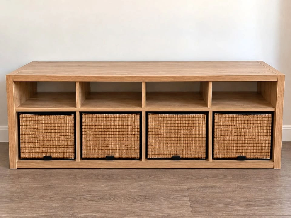 IKEA KALLAX TV Stand + 4 GNABBAS Storage Baskets