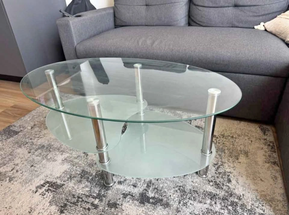 Oval Glass and Chrome Coffee Table